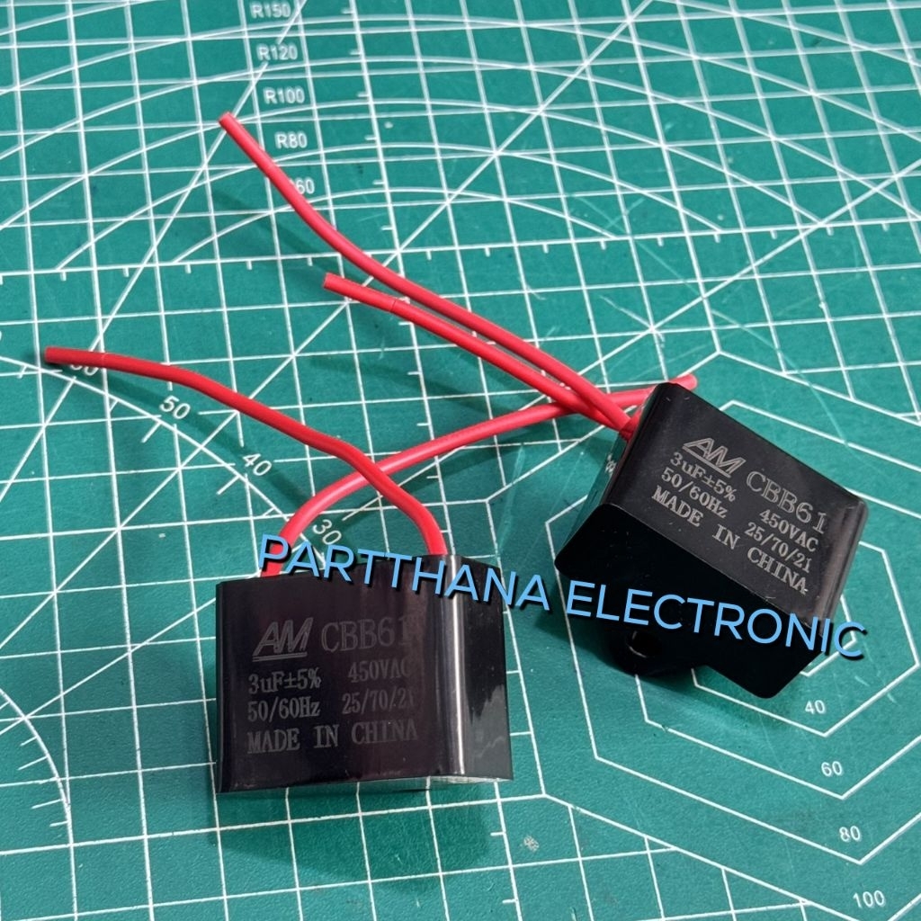 CBB61 3 UF 450VAC มีสาย ตัวสี่เหลี่ยม ราคาต่อ1ชิ้น