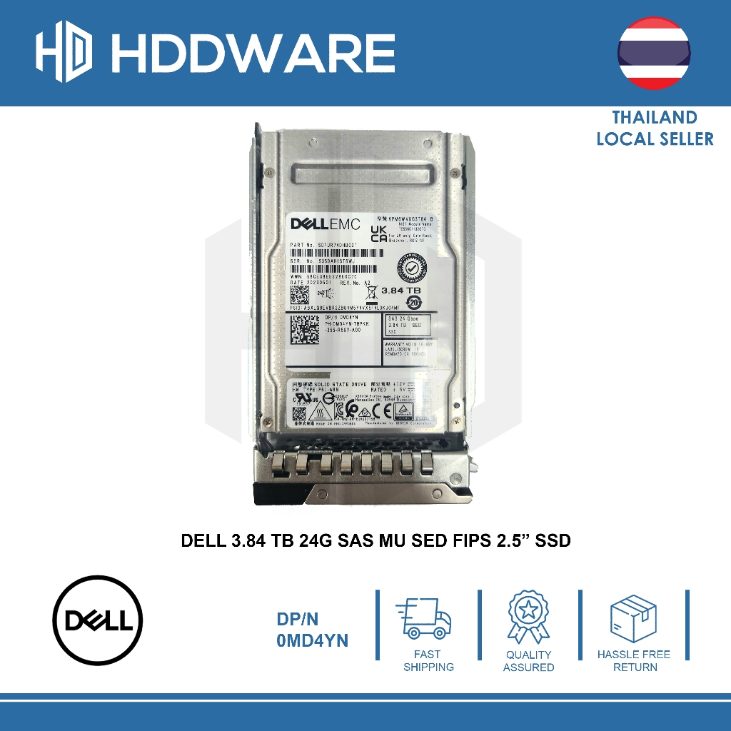 DELL 3.84 TB 24G SAS MU SED FIPS 2.5” SSD // 0MD4YN	// SDFUR74DHB03T // KPM6WVUG3T84