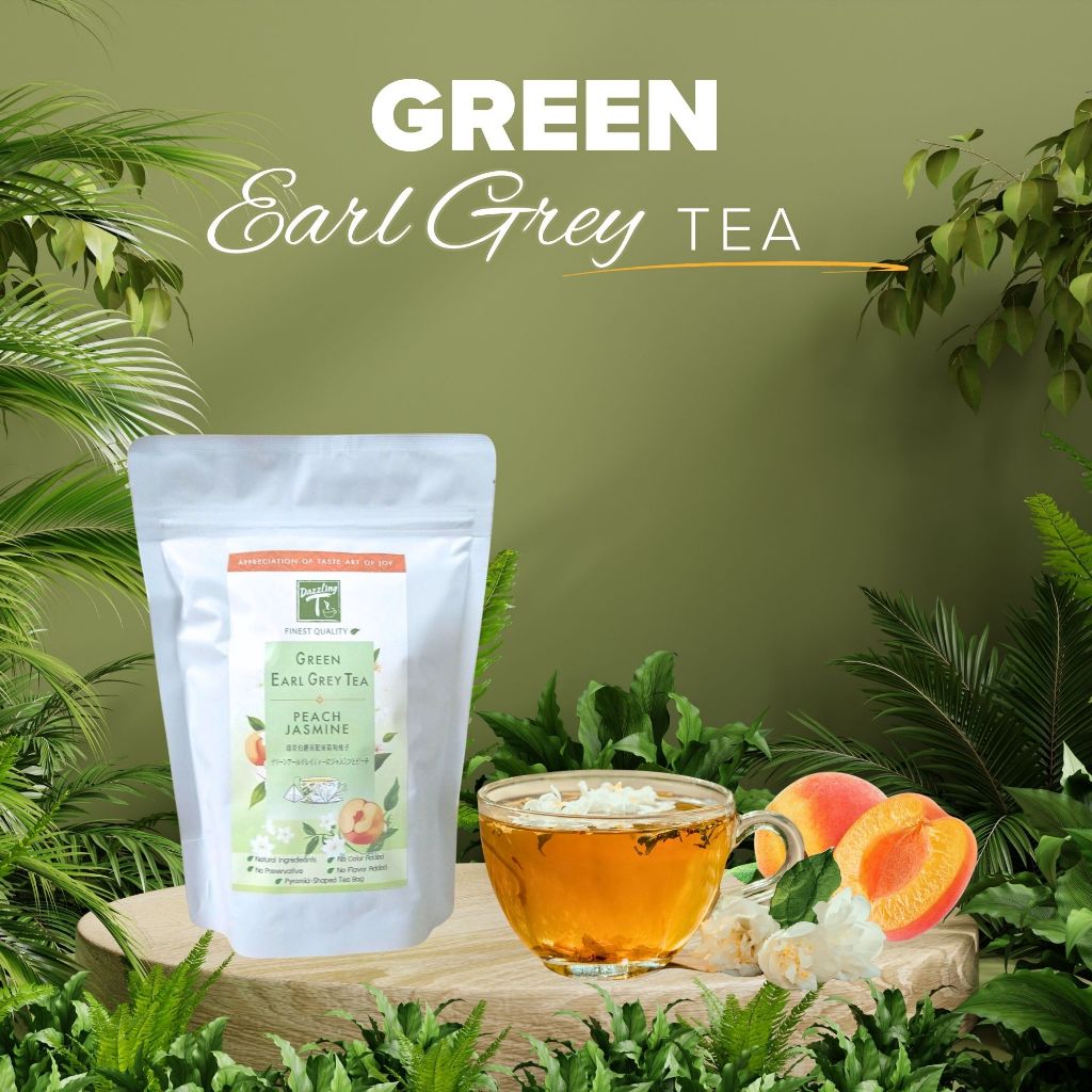 ชาเขียวเอิร์ลเกรย์ พีช มะลิ Dazzling-t Green Earl Grey Tea Peach Jasmine มาตรฐาน อย. รับรอง 12 Tea B