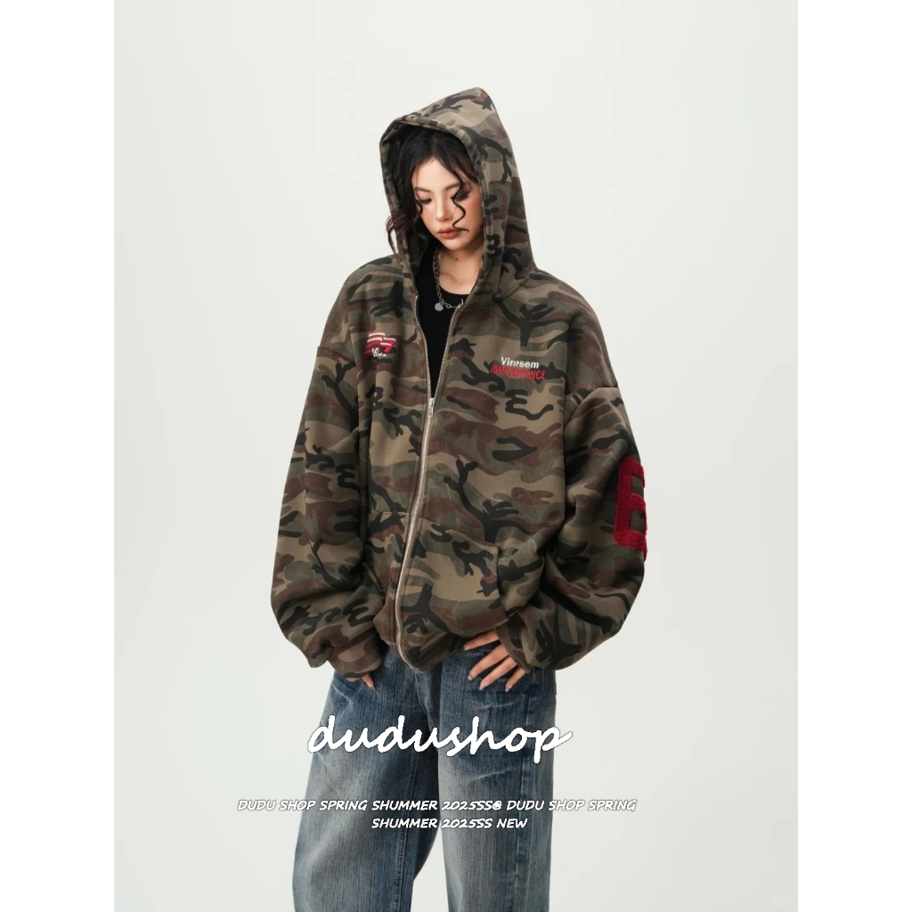 [Street style casual camouflage zip-up jacket]เสื้อแจ็คเก็ตแขนยาวลายพรางสไตล์สตรีทลำลองสำหรับผู้หญิง