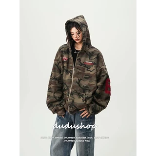 [Street style casual camouflage zip-up jacket]เสื้อแจ็คเก็ตแขนยาวลายพรางสไตล์สตรีทลำลองสำหรับผู้หญิง