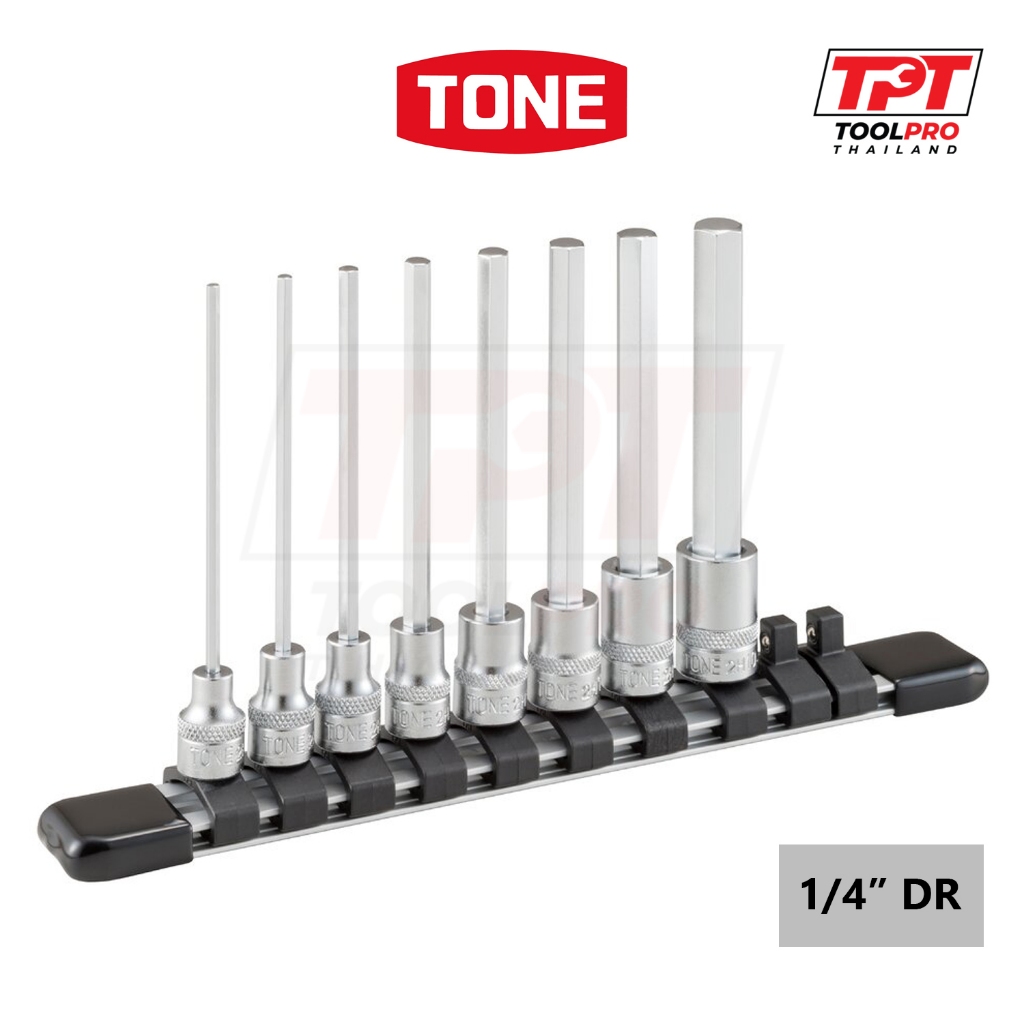 TONE ชุดลูกบล็อกเดือยโผล่ หกเหลี่ยม 1/4", 8 ชิ้น, Long Hex Socket Set (HH208L)