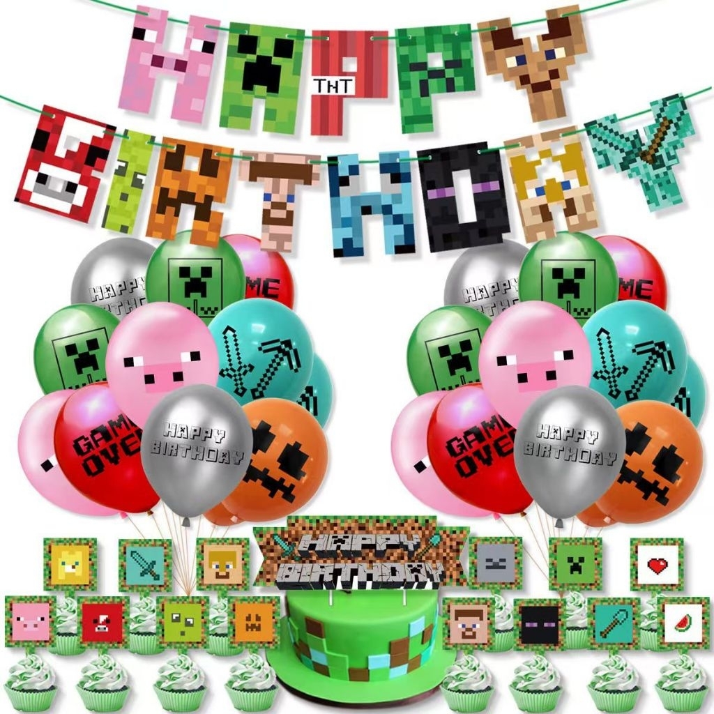 HAPPY BIRTHDAY สีเขียว ลูกโป่งRoblox Minecraft โรบล็อกซ์ มายคราฟท์ ลูกโป่งวันเกิด Roblox
