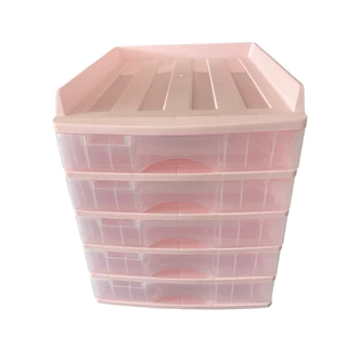 ตู้ลิ้นชัก 5 ชั้น พร้อมถาดบน สีชมพูพาสเทล รุ่น A-109-4 Organizer with upper tray two tone color pink pastel