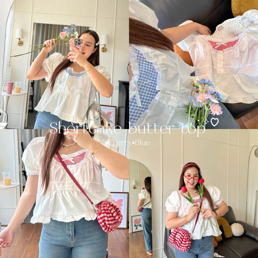 Shortcake butter top🍒💙”เสื้อที่สาวอาวอวบไม่มีไม่ได้!"