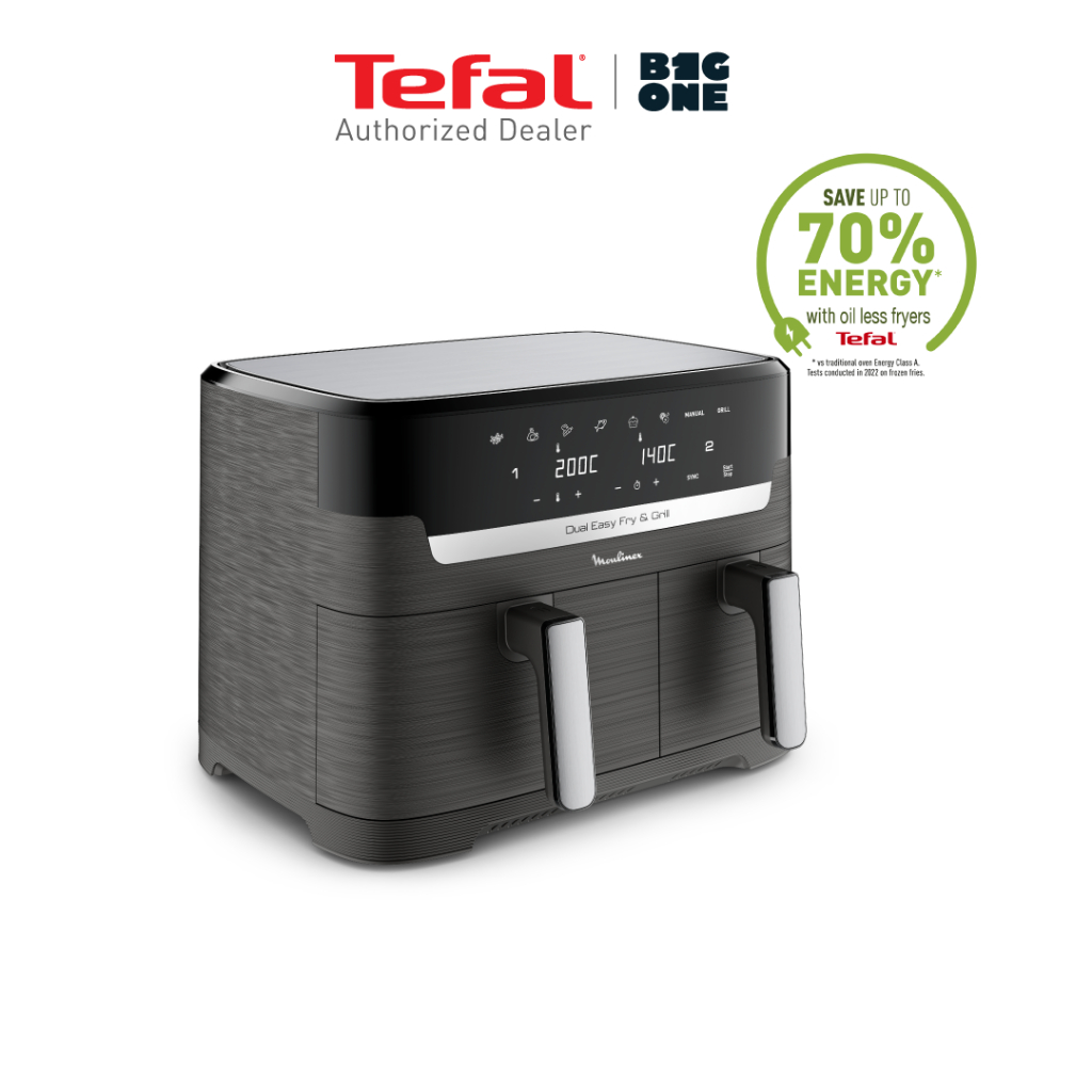 Tefal หม้อทอดไร้น้ำมัน 2 ตะกร้า รุ่น EY905B40 DUAL EASY FRY & GRILL 5.2ลิตร กำลังไฟ 2,700 วัตต์