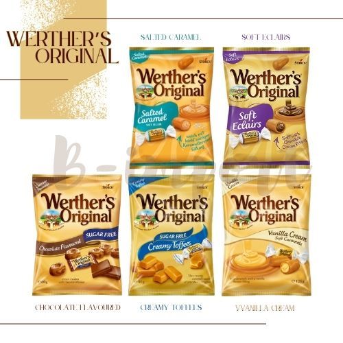 Werther's original ลูกอมเคี้ยวหนึบรสคาราเมล มี 5 รส ขนาด 60 - 125 กรัม นำเข้าจากเยอรมัน
