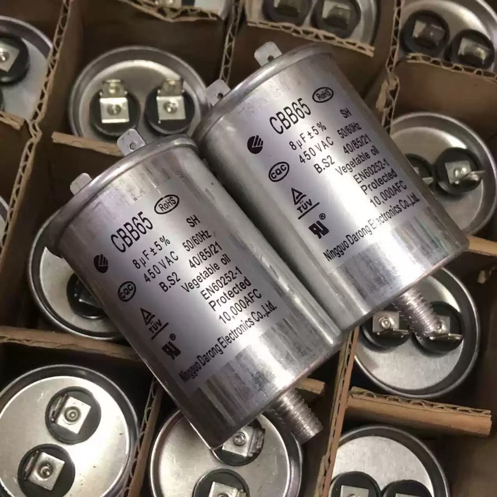 คาปาซิเตอร์ 8uF 450V อลูมิเนียม อะไหล่เครื่องอบผ้า เครื่องล้างจาน CBB65 8uF 450V CAPACITOR 8uF 450V 