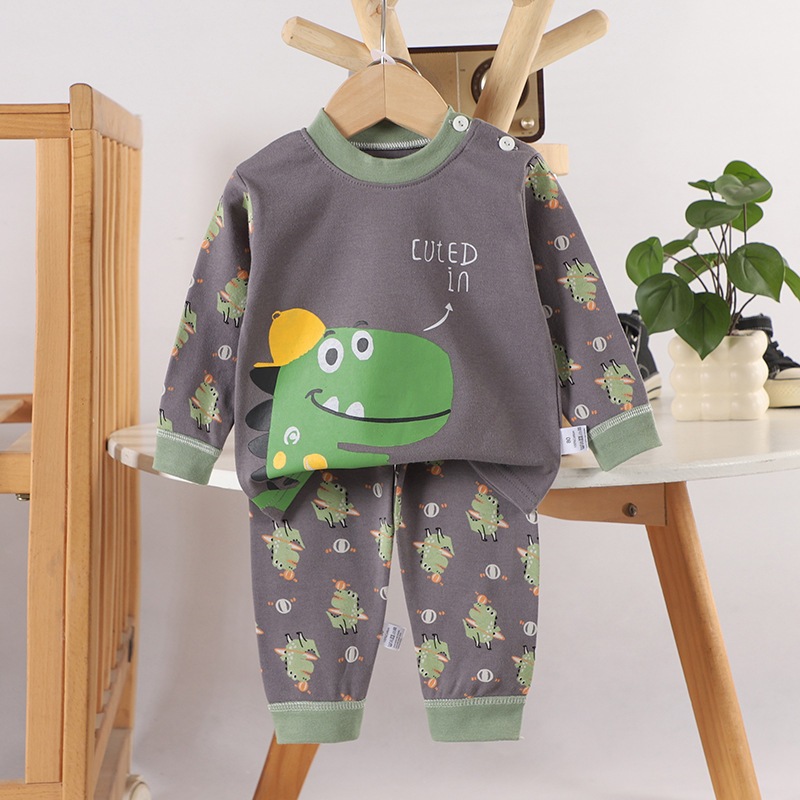 ชุดนอนเด็ก ชุดลำลองเด็ก ลายการ์ตูน สไตล์สนุก ผ้านิ่มนุ่ม ไซส์73-100มีกระดุมที่ไหล่ - รูปที่ 4