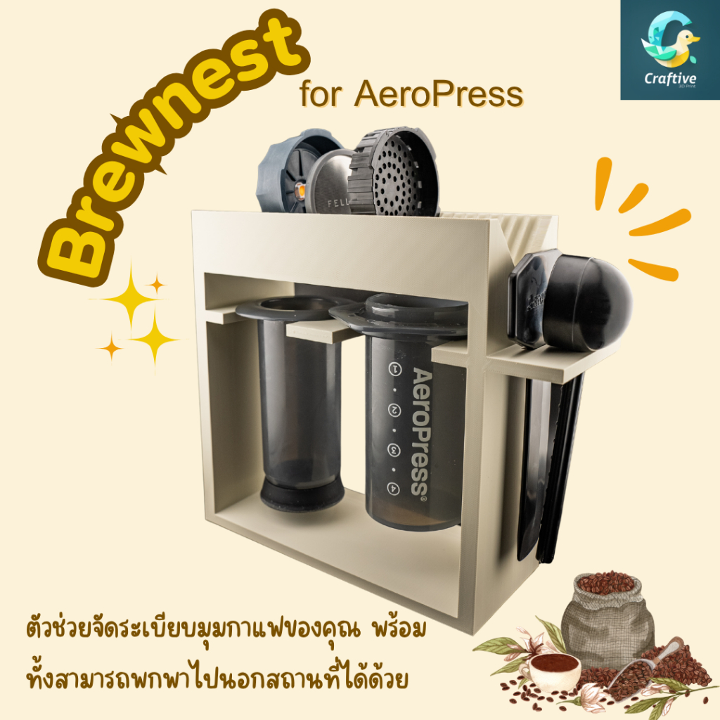 ที่วางเครื่องทำกาแฟ Aeropress ตัวช่วยจัดระเบียบชุดชงกาแฟ BrewNest for Aeropress
