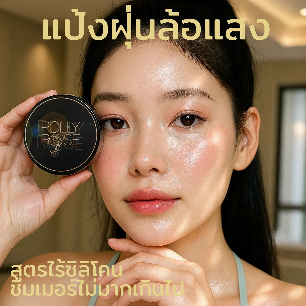 แป้งฝุ่นล้อแสง ไบรท์แอนด์โกลว์ LOOSE POWDER SPF15 PA++ ชิมเมอร์กระจายแสง POLLY ROSE