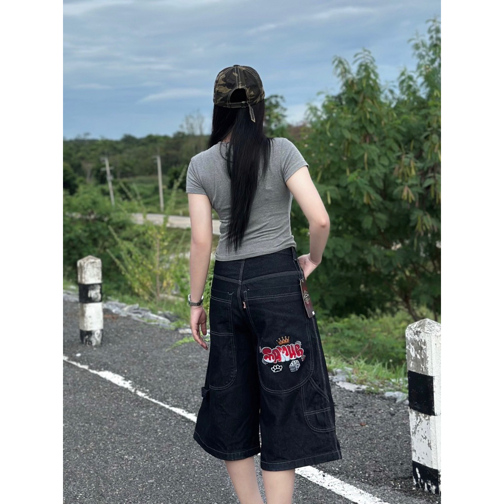 กางเกงสามส่วนriley/กางเกงขาสั้นสีมิดไนท์ด้ายเทา