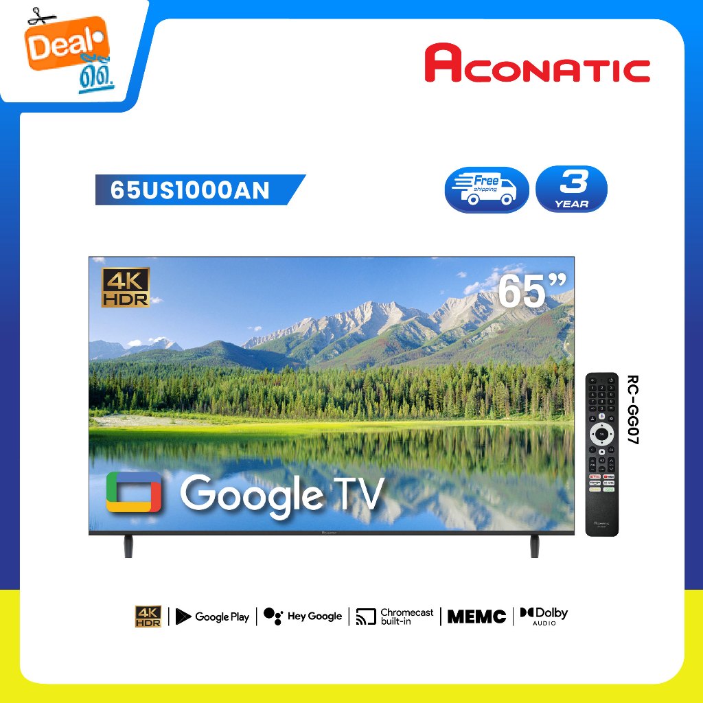 Aconatic Smart TV 65 นิ้ว 4K HDR Google TV รุ่น 65US1000AN ระบบปฏิบัติการ Google/Netflix & Youtube  