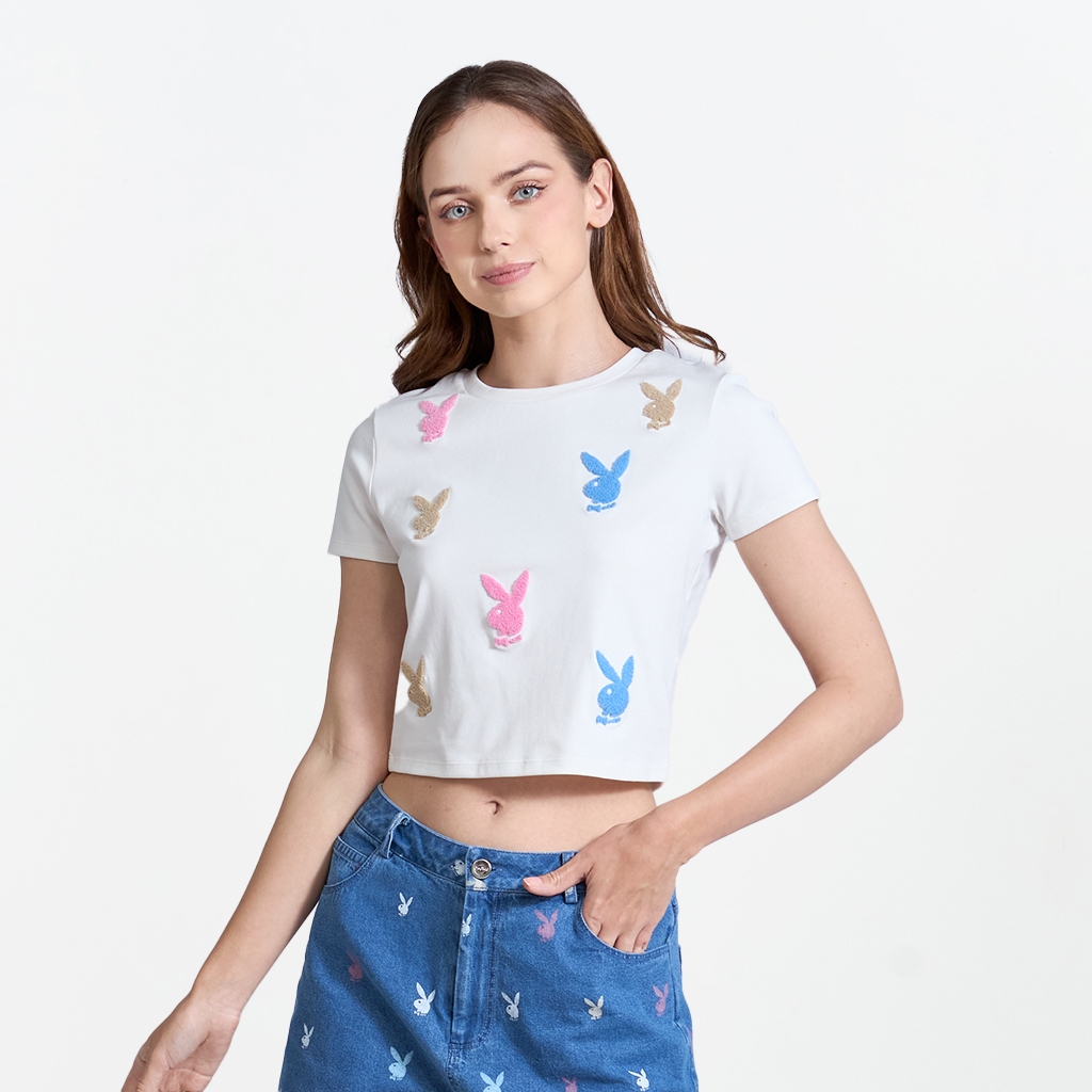 PLAYBOY เสื้อยืดคอกลม  รุ่น P1WT253TB034WH
