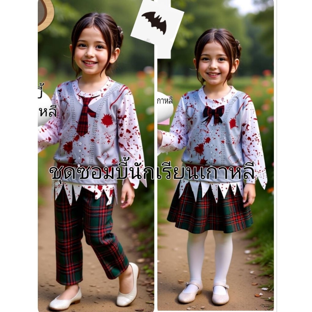ชุดฮาโลวีนเด็ก Halloween ชุดซอมบี้ แฟนซี คอสเพลย์ น้อง 1-12ปี พร้อมส่ง ชุดซอมบี้นักเรียนเกาหลี