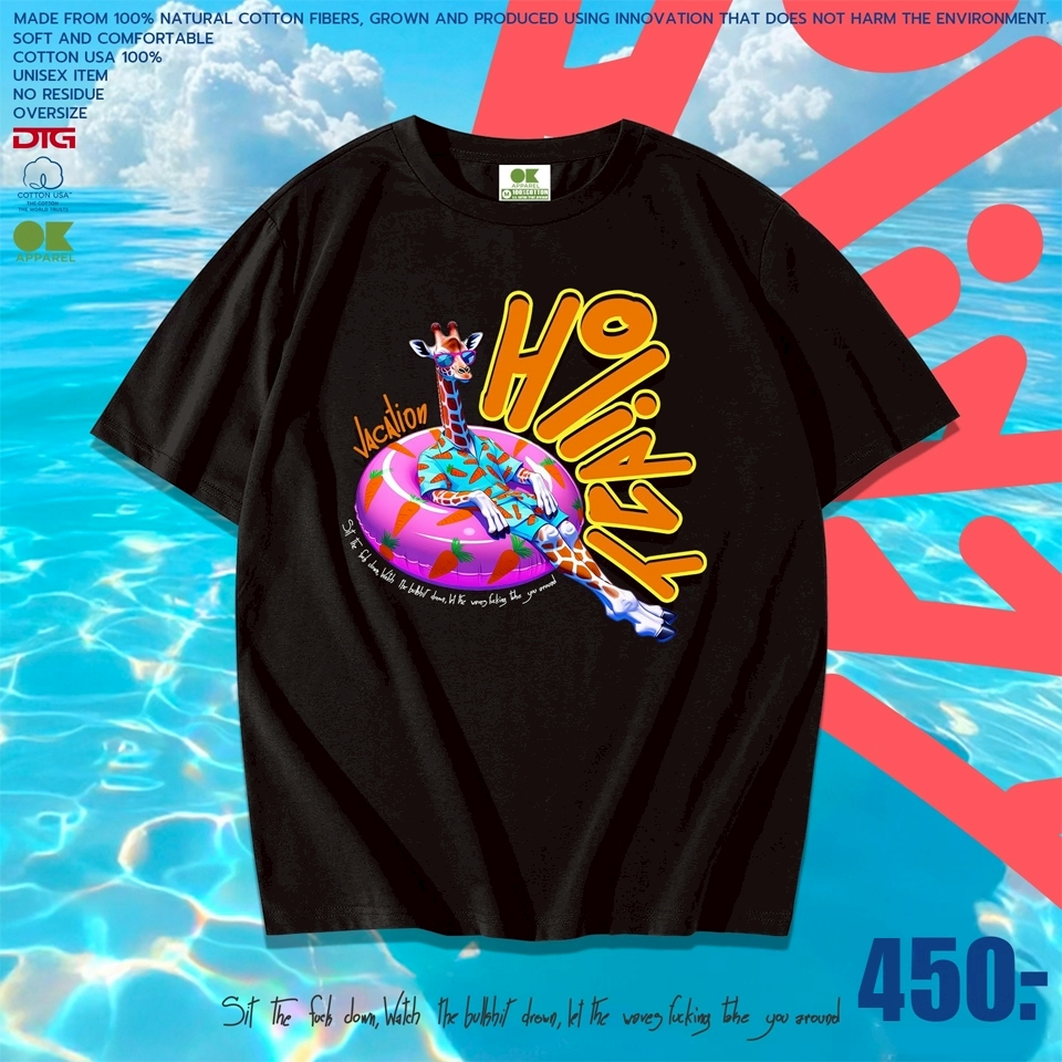 OK Apparel เสื้อยืดคอกลมแขนสั้น ลาย Giraffe Summer Oversize Cotton ⚡️USAคุ้มสุด!⚡️