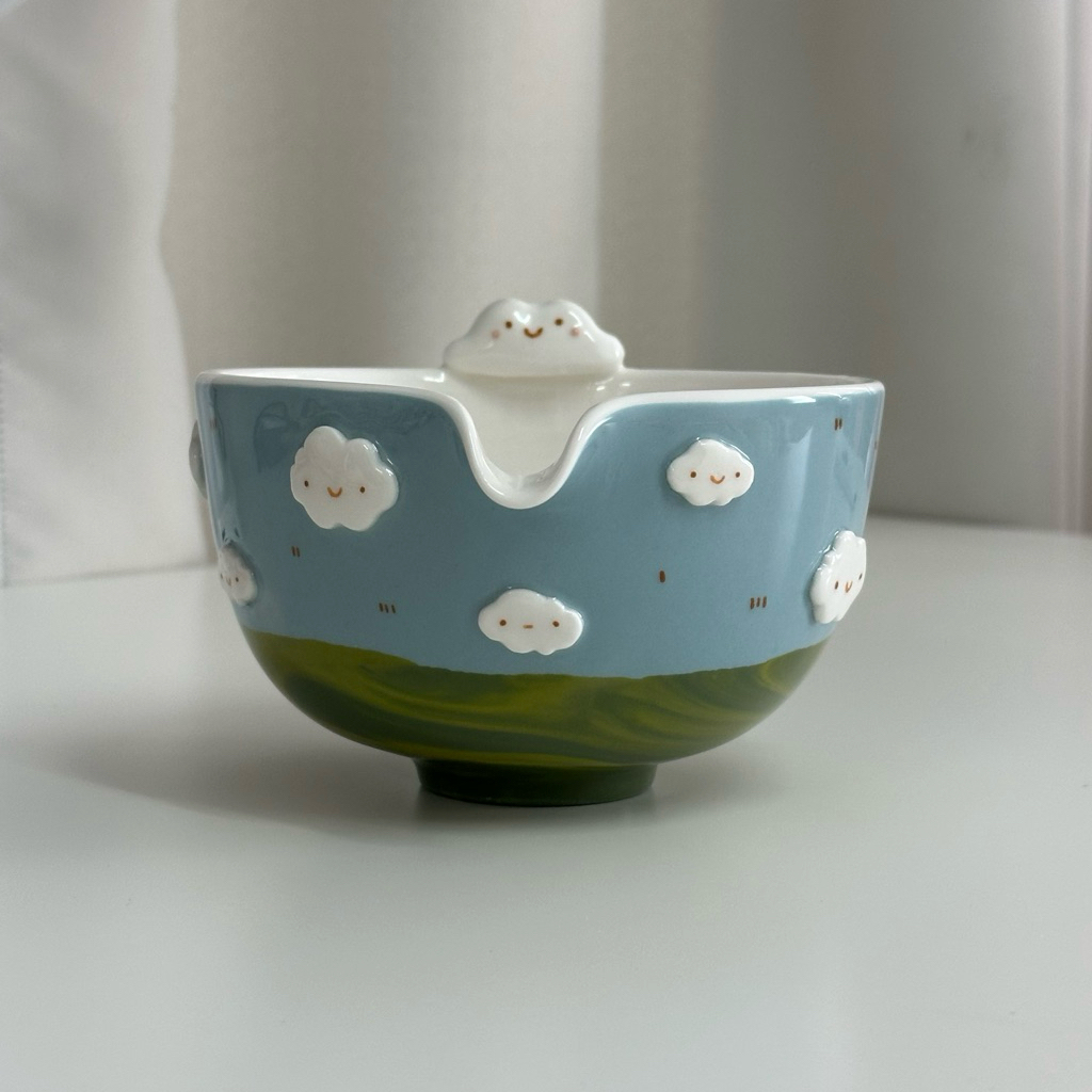 🩵🍃☁️Morimoristudio x Oraclay - Tiny cloud matcha bowl ถ้วยน้องเมฆ ถ้วยชงชา ถ้วยตีมัทฉะ ถ้วยตีมัทฉะแฮ