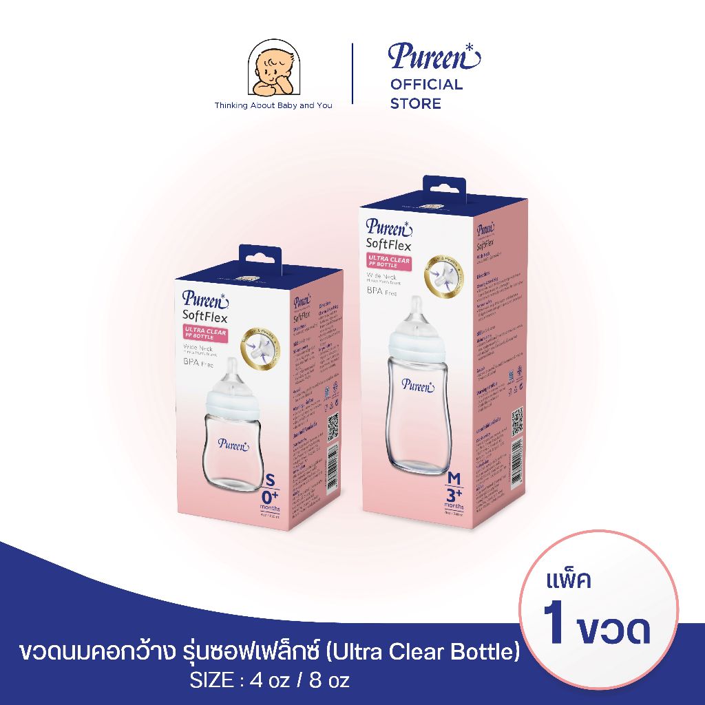ขวดนมคอกว้าง ซอฟท์เฟล็กซ์ (Ultra Clear) 8 ozx2
