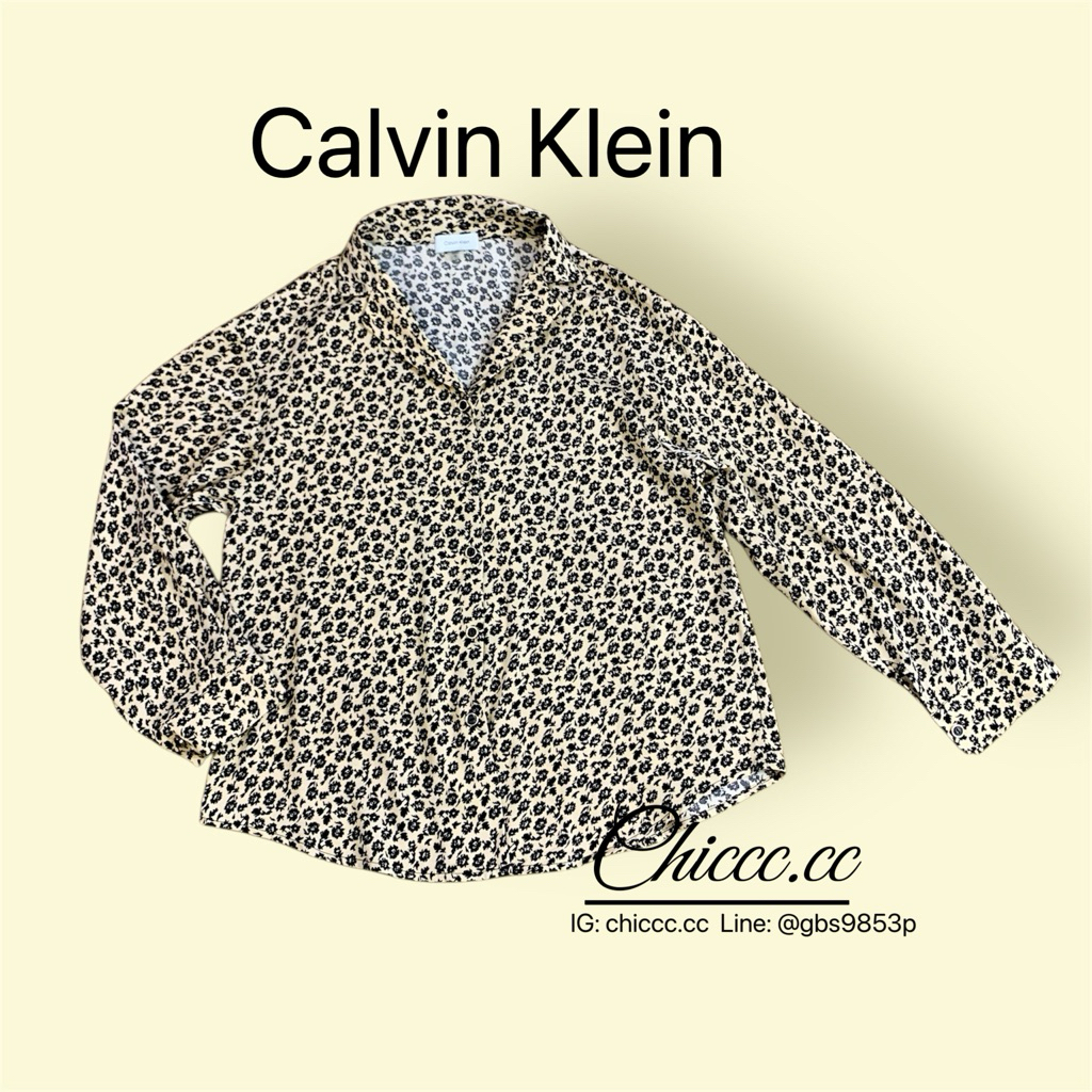 Calvin Klein เสื้อเชิ้ตลายครีมดำ มือสอง🔺Used🔺