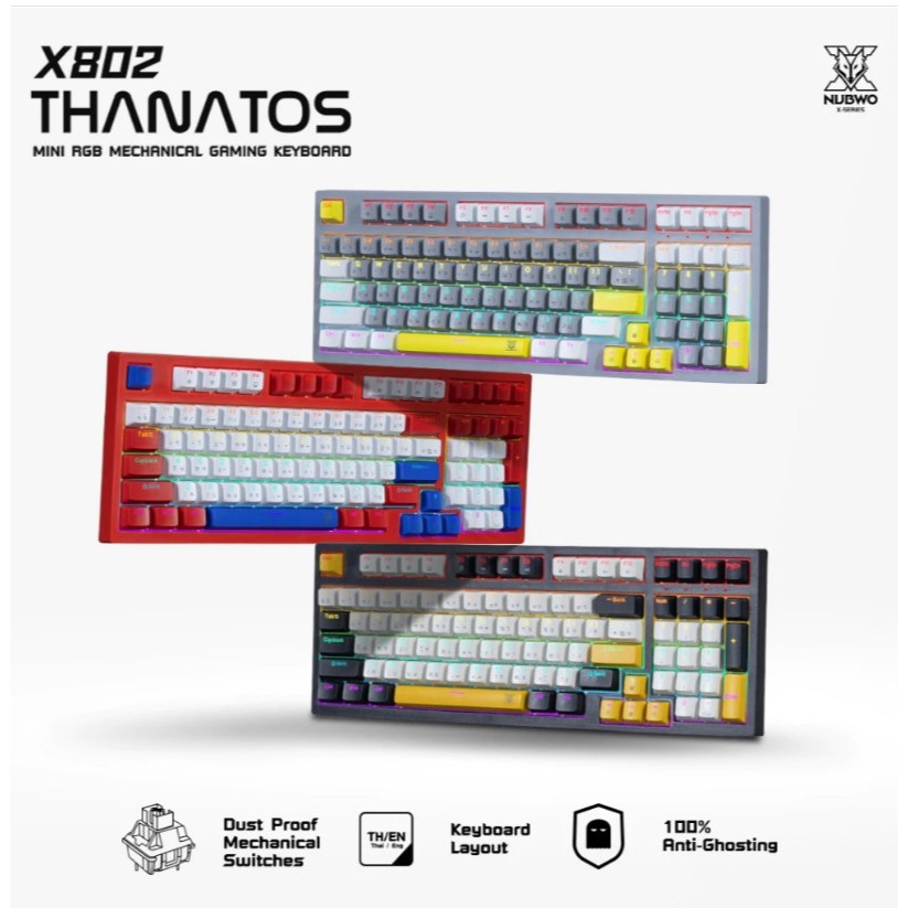 NUBWO X802 MECHANICAL KEYBOARD MINI RGB คีย์บอร์ดเกมมิ่ง เชื่อมต่อสาย USB-C ขนาด 97 ปุ่ม 18 โหมดไฟ