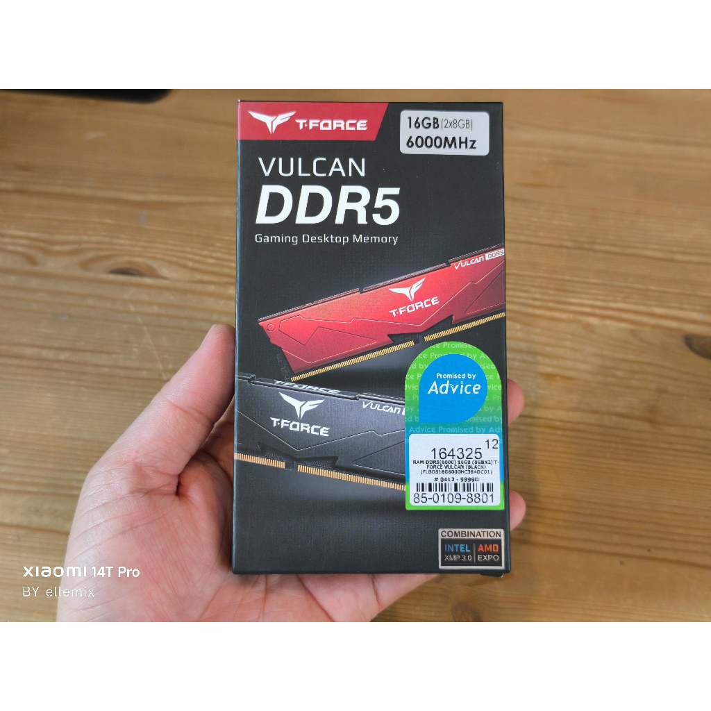 RAM DDR5(6000) 16GB(8GBX2) T-FORCE VULCAN (BLACK)(NO RGB) แรมของใหม่มือ1 ไม่แกะซีล ประกันศูนย์ไทย