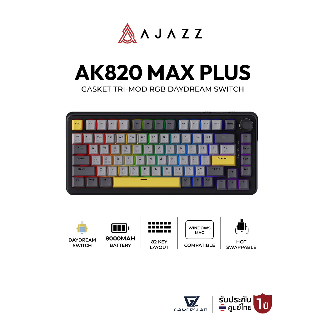 Ajazz AK820 Max Plus 8000mAh คีย์บอร์ดเกมมิ่ง Gasket Tri-Mod RGB DayDream Switch Mechanical Keyboard