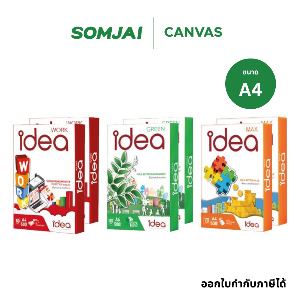 [แพ็คคู่] Idea กระดาษถ่ายเอกสาร A4 70 แกรม 80 แกรม จำนวน 2 รีม 500 แผ่น/รีม