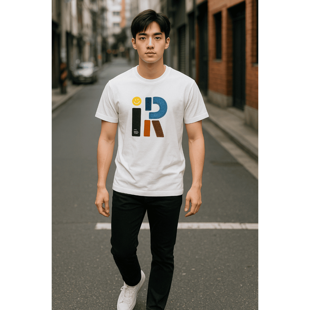 GMDesign - เสื้อยืด GM เสื้อยืดคอกลมชาย ปักหน้าสักกะหลาด ผ้าคอตตอน นุ่มสบาย ผู้ชายและผู้หญิง GM3009/