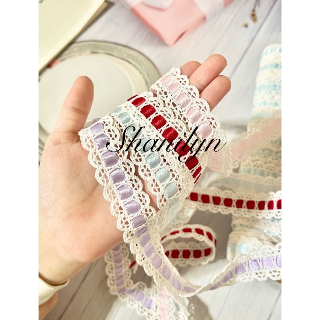 🌟น่ารักมาก🌟 ริบบิ้นสอด 41/41 ตกแต่งเสื้อผ้า ริบบิ้น ราคาต่อหลา ริบบิ้นตกแต่ง ตกแต่งกระเป๋า ตกแต่งเสื้อผ้า โบฮีเมี่ยน