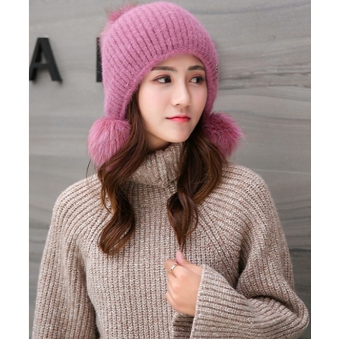 KQ811 หมวกไหมพรม ใส่แล้วหน้าหวานค่ะ [คละเข็มกลัด คละลายถัก] - รูปที่ 2