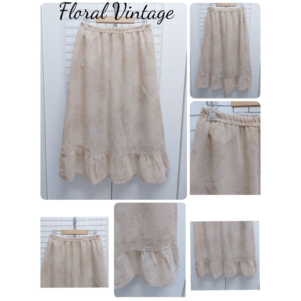 4575. Floral Vintage กระโปรงยาวลายดอกญี่ปุ่นมือสอง