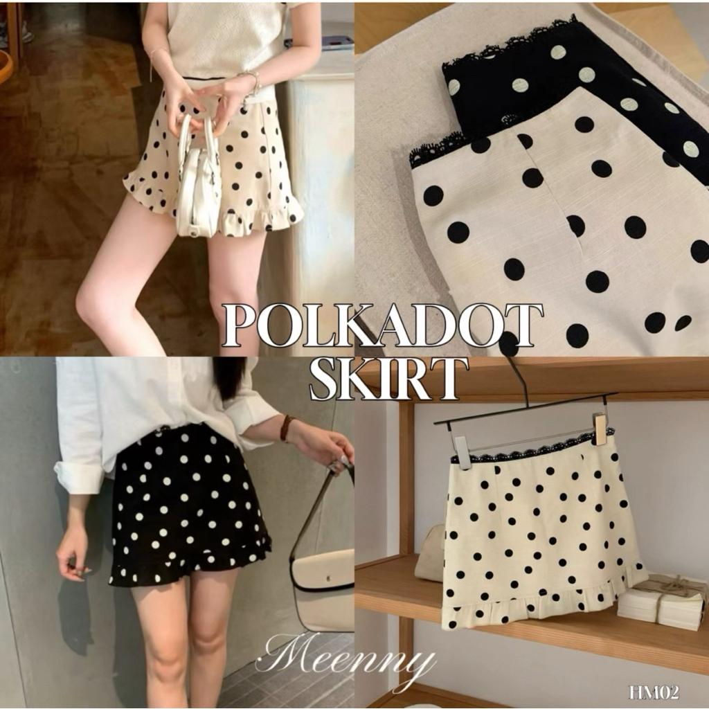 Meenny Closet | HM02 (มีsize) กระโปรงสั้นโพกาดอทเเต่งลูกไม้
