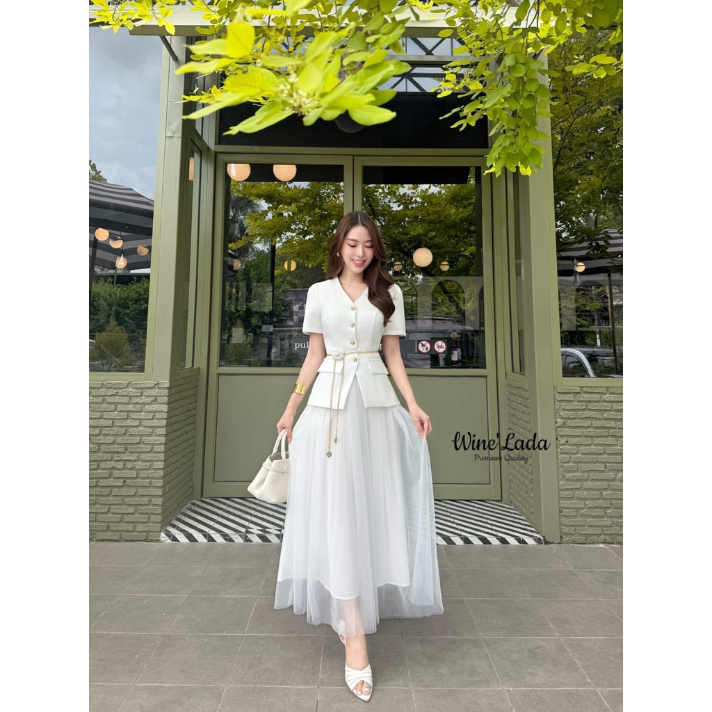 ชุดเรียบสวย ชุดไปงานสีขาว สีดำ Winelada - รูปที่ 3