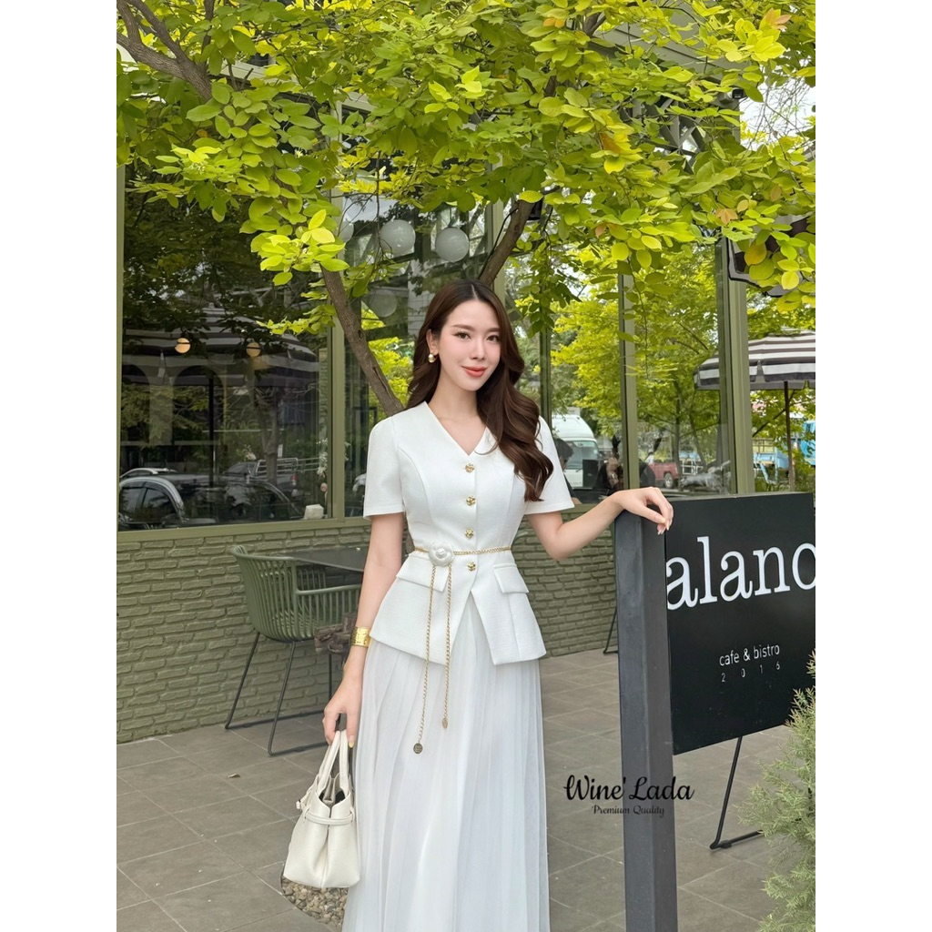 ชุดเรียบสวย ชุดไปงานสีขาว สีดำ Winelada - รูปที่ 4