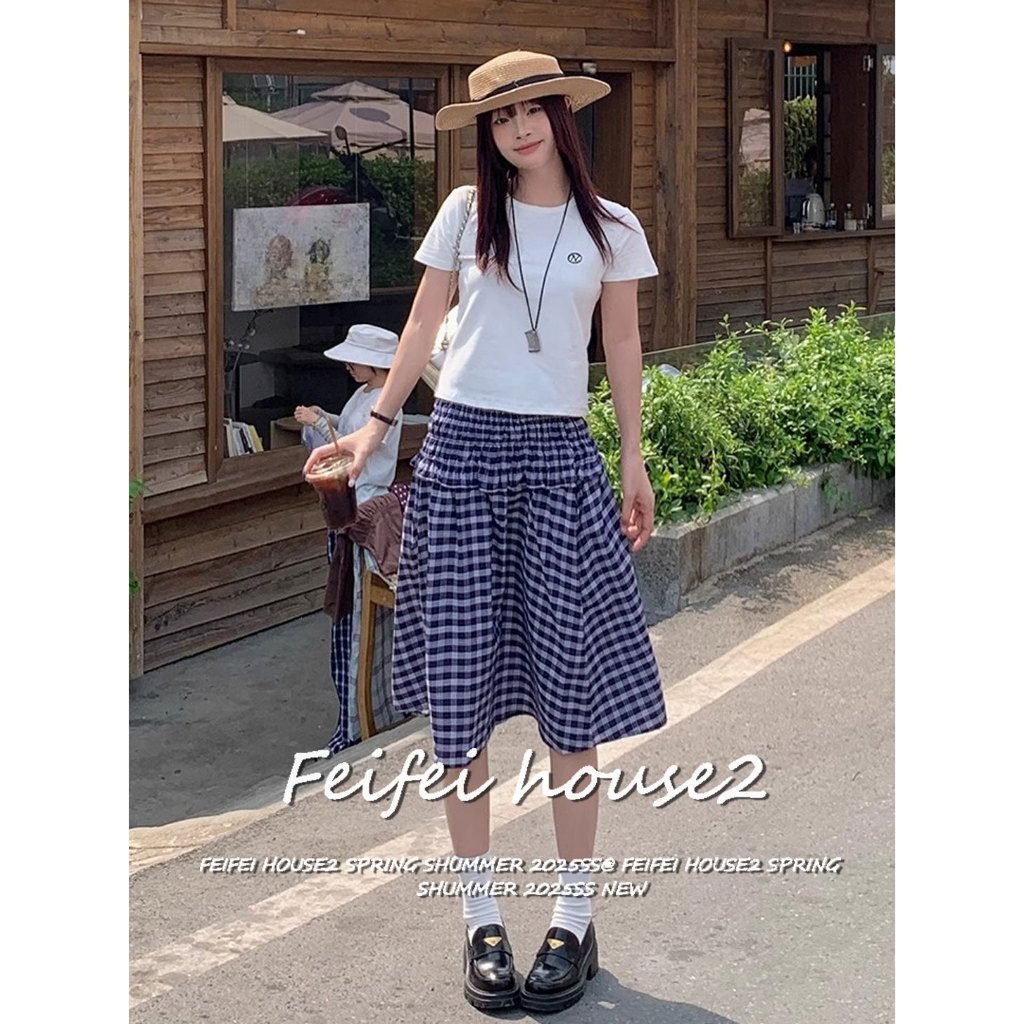 [Summer Casual Plaid A-Line Skirt]กระโปรงทรงเอเอวสูงลายสก็อตสไตล์ฝรั่งเศสลำลองสำหรับผู้หญิง