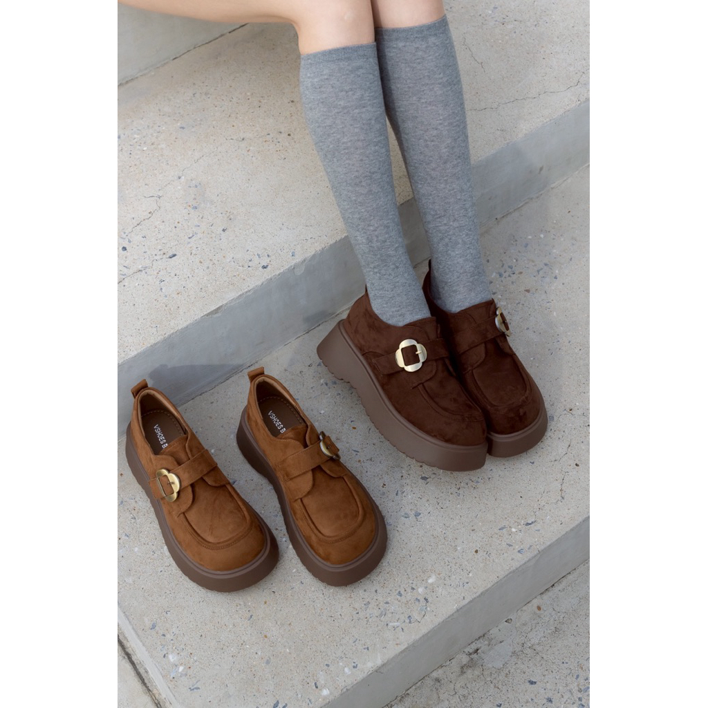 8855 รองเท้าโลฟเฟอร์ หนังกลับ แต่งอะไหล่ทอง