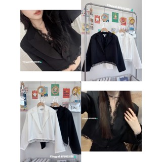 เบลเซอร์ครอปแขนยาว แต่งลูกไม้ สวย เก๋ ลุคผู้ดีมาก ใส่ทำงาน ใ…