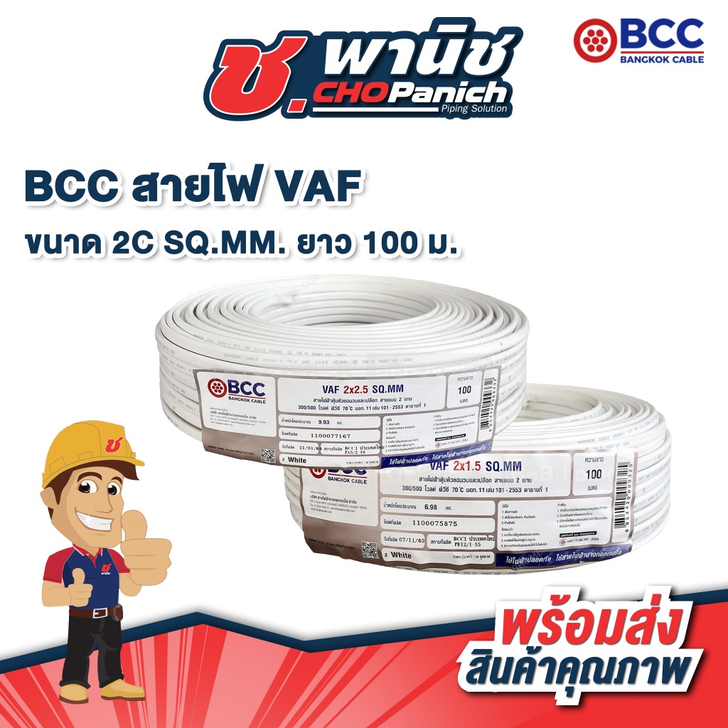 BCC สายไฟ VAF 2C ยาว 100 ม.