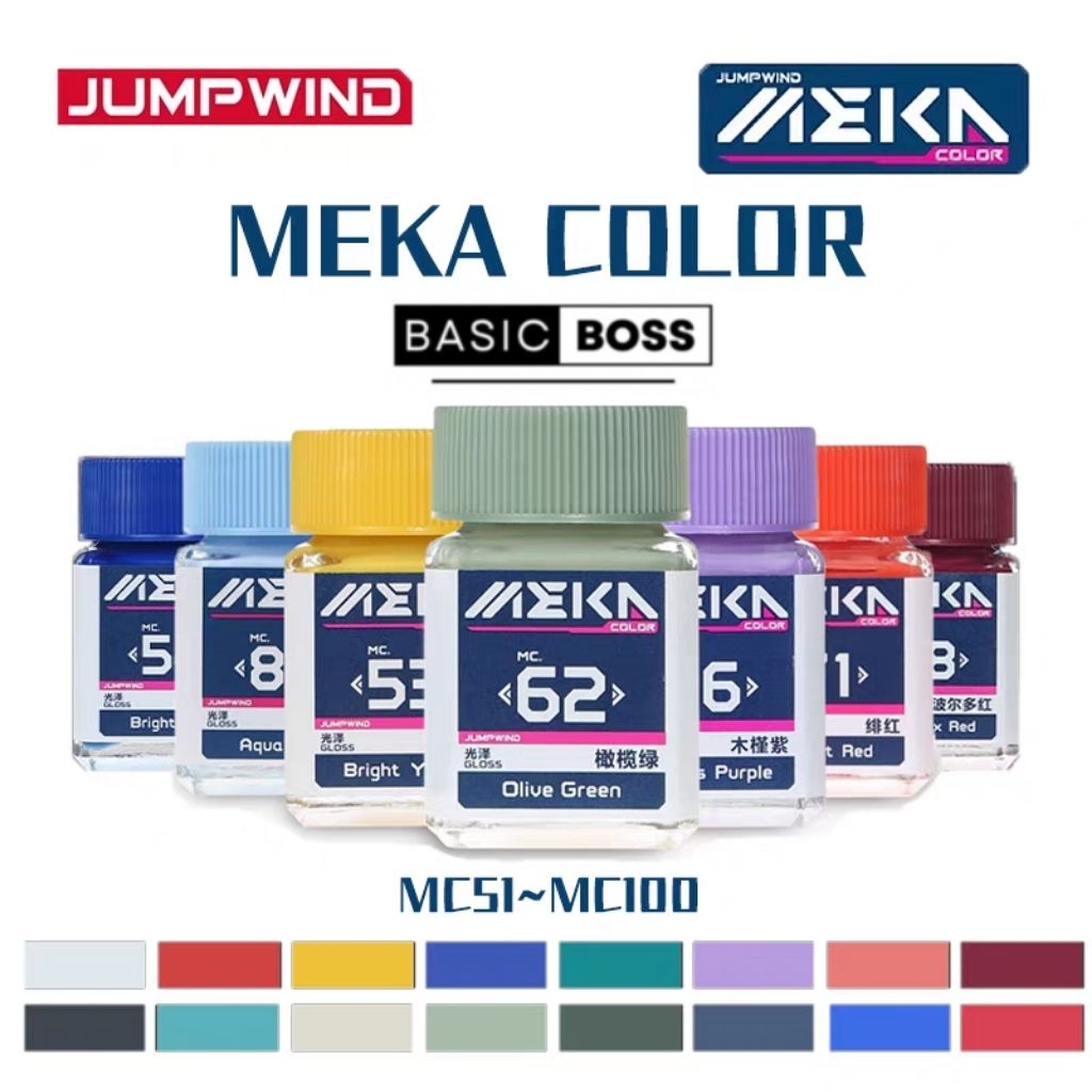 JUMPWIND – MEKA COLOR GLOSS สีสูตรอะคริลิคแลคเกอร์พรีเมี่ยมสำหรับโมเดล (MC051–MC100) 18ml เม็ดสีเนียน ปกปิดดี พ่น/ทาได้