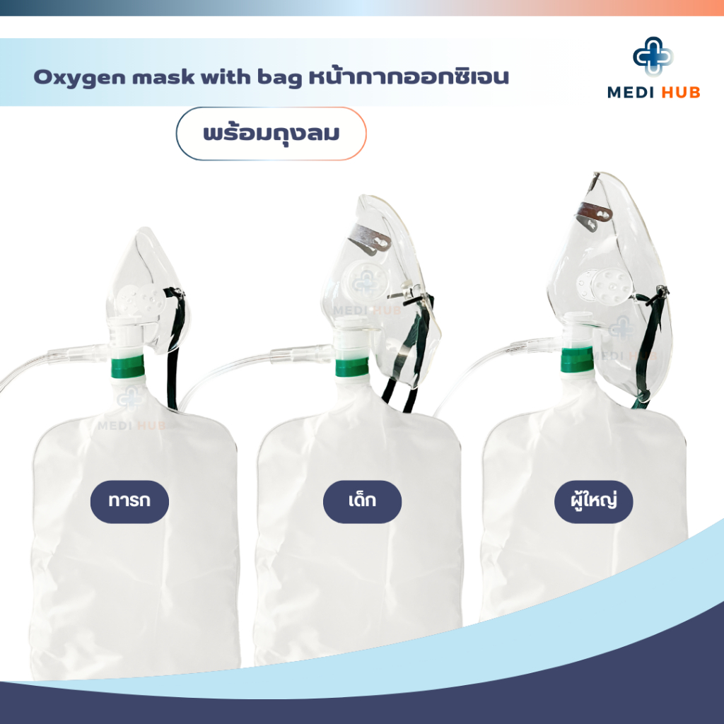 หน้ากากออกซิเจน (จำนวน 1 ชุด) แบบมีทั้งลมและไม่มี Oxygen Mask ทารก เด็ก ผู้ใหญ่