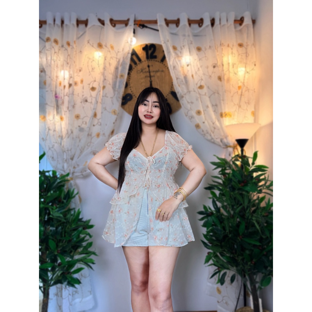 เสื้อสาวอวบเสื้อสาวอ้วนVani อก32-48นิ้ว ความยาว29นิ้ว ผ้าชีฟอง (รุ่นแอลลี่ชีฟองลายดอก)