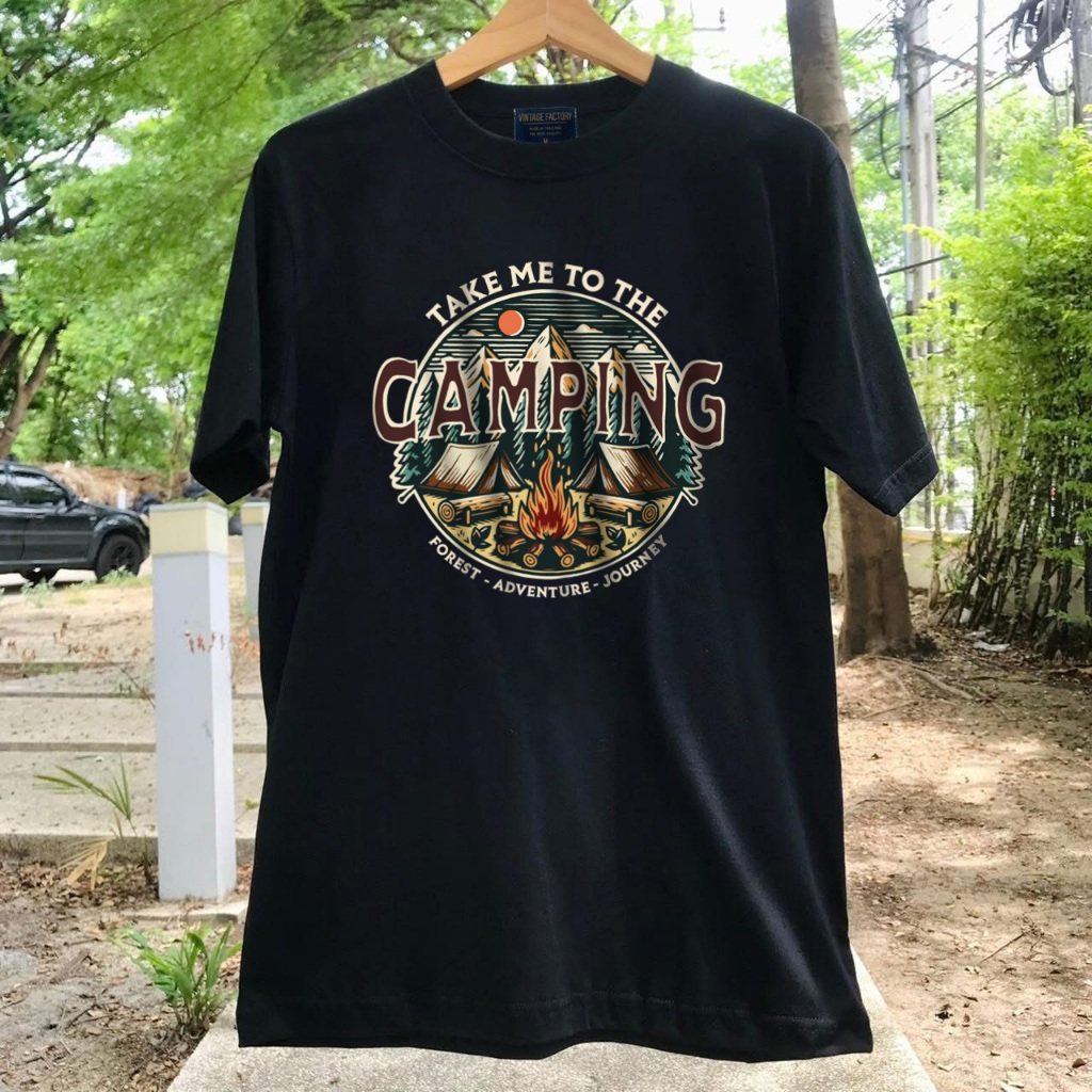 (พร้อมส่ง) เสื้อยืดผ้าคอตตอนแท้ TAKE ME TO THE CAMPING (มี 5 สี ดำ ขาว ครีม กรม แดง) สกรีนติดแน่น
