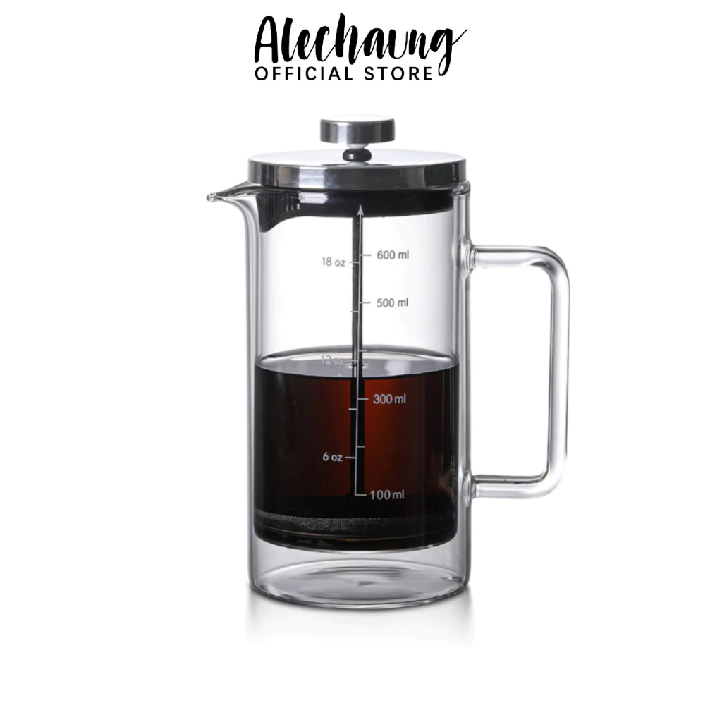 Alechaung เหยือกชงกาแฟสด กาชงกาแฟแบบกด ที่ชงกาแฟ ที่ชงชา French Press 300ml 600ml แก้ว 2 ชั้น ชงง่าย