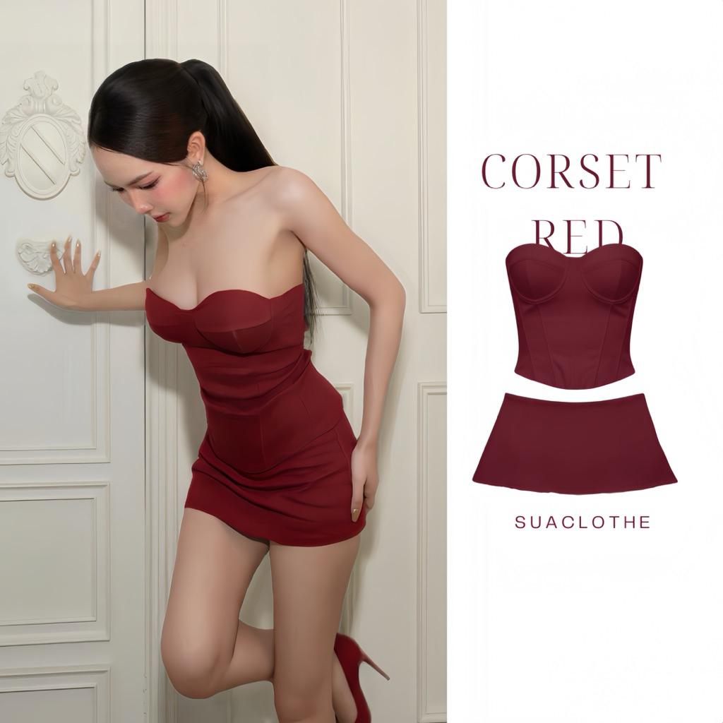 ‼️ ส่งไวมีส่งด่วน‼️ [SUACLOTHE]  CORSET เสื้อเกาะอกทรงคอร์เซ็ท กระโปรงเอวต่ำ ชุดเซตใส่เที่ยวกลางคืน พร้อมส่งจากไทย