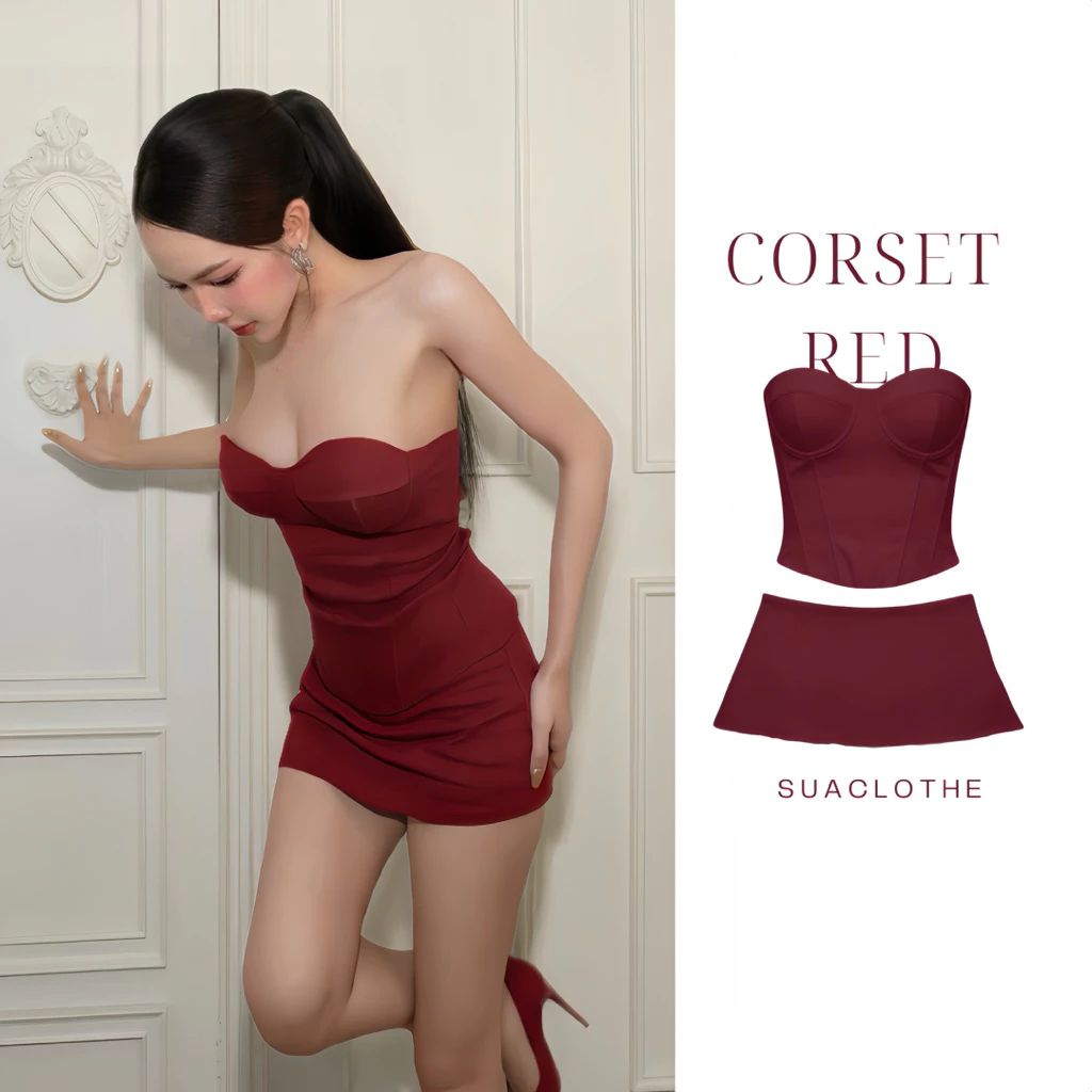 ‼️ ส่งไวมีส่งด่วน‼️ [SUACLOTHE] CORSET เสื้อเกาะอกทรงคอร์เซ็ท กระโปรงเอวต่ำ ชุดเซตใส่เที่ยวกลางคืน พร้อมส่งจากไทย