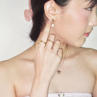 nice try studio - True Star Dangle Pearl Earrings ต่างหูรูปดาว ห้อยไข่มุกแท้ กันน้ำ กันเหงื่อ ไม่ลอก ไม่ดำ