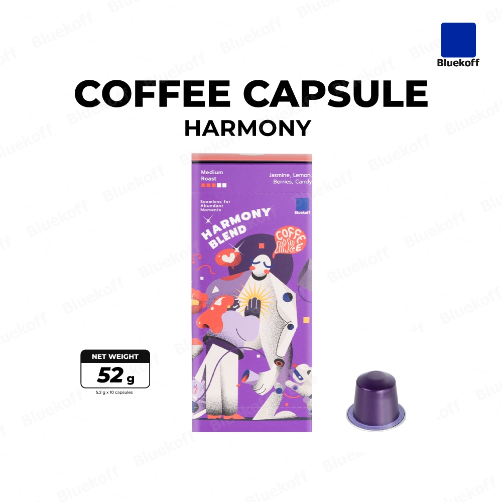 BLUEKOFF กาแฟแคปซูลเบลนด์ Harmony Coffee Capsule อราบิก้า 100 % (1กล่อง มี 10 แคปซูล)