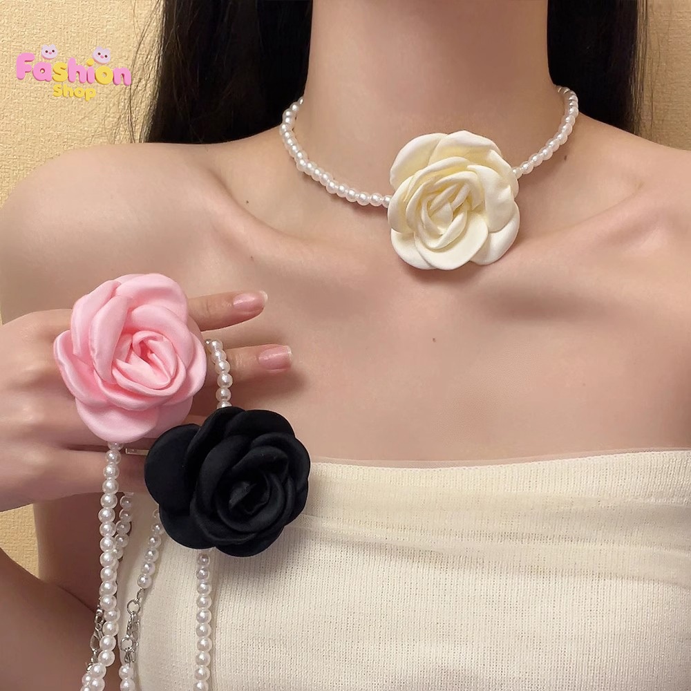 สร้อยคอ โชคเกอร์ มุก ดอกไม้ เกาหลี แฟชั่น หวาน 3 สีให้เลือก ส่งเร็ว COD