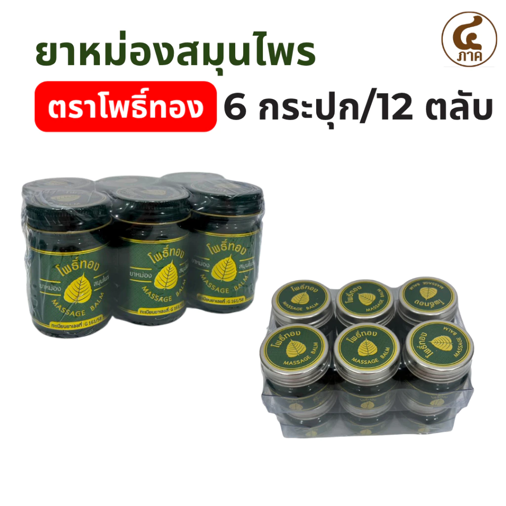 [6ขวด/12ตลับ]Massage Balm ยาหม่องตราโพธิ์ทอง ยาหม่องสมุนไพร 50/30g