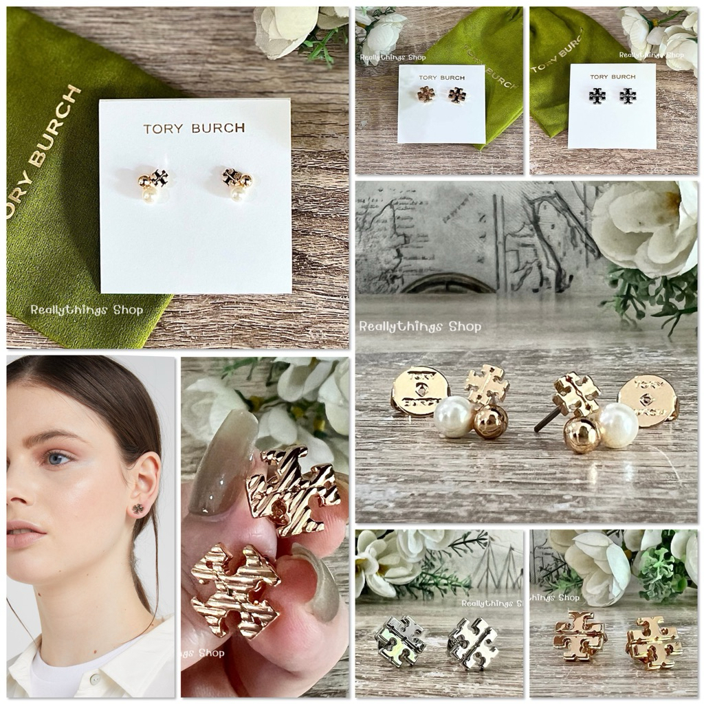 [ลดเพิ่ม:โค้ดคุ้ม+โค้ดร้านค้า]{แท้💯%📮พร้อมส่ง+ส่งฟรี} ต่างหู T0RY BURCH Logo Earring